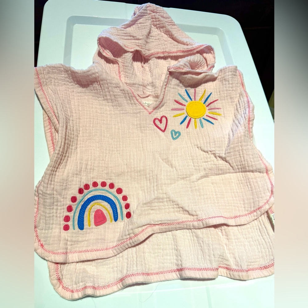 Mud Pie Pink Hooded Swim Coverup Rainbow/Sun 12-18m